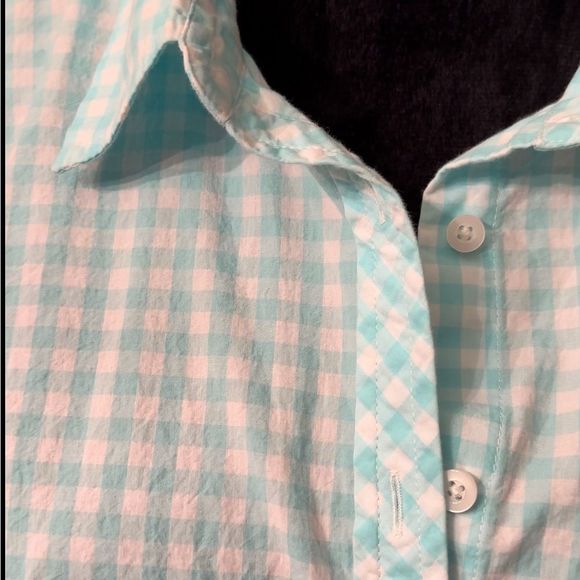 Talbots Size XL Aqua Blue Gingham Preppy Button Up Shirt - Picture 2 of 8